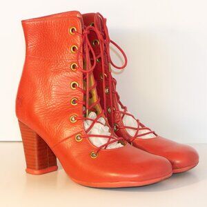 JOHN FLUEVOG Angelina Pink Toungeless Lace-up Heeled Boots NIB
